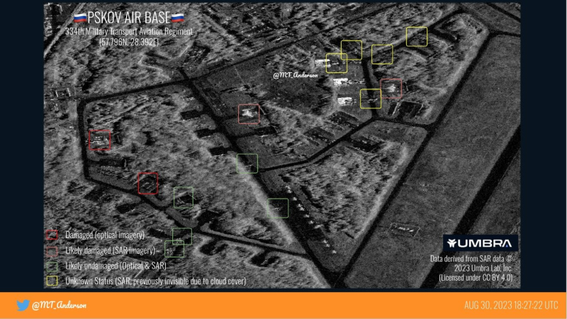 Aereo distrutto chiaramente visibile: nuovo satellite immagini dopo l'attacco all'aeroporto di Pskov
