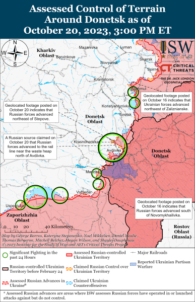 Mappa delle operazioni militari al 21 ottobre 2023 - situazione al la parte anteriore