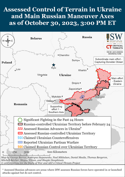 Mappa delle azioni delle operazioni militari il 31 ottobre 2023 — situazione al fronte