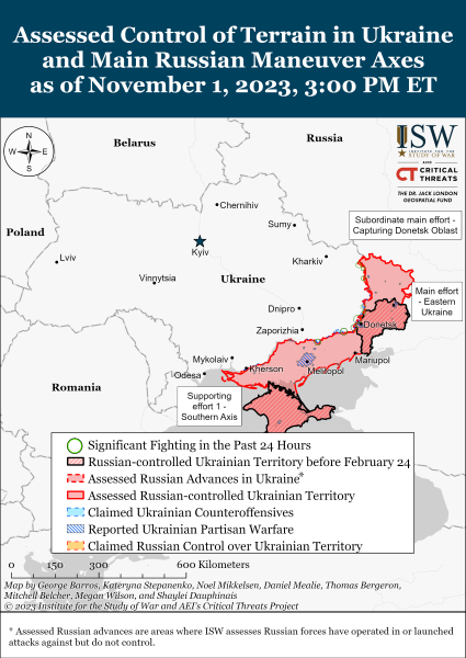 Mappa delle azioni delle operazioni militari del 2 novembre 2023 - situazione al fronte