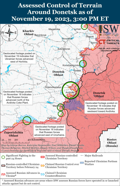 Mappa delle operazioni militari al 20 novembre 2023 - situazione al fronte