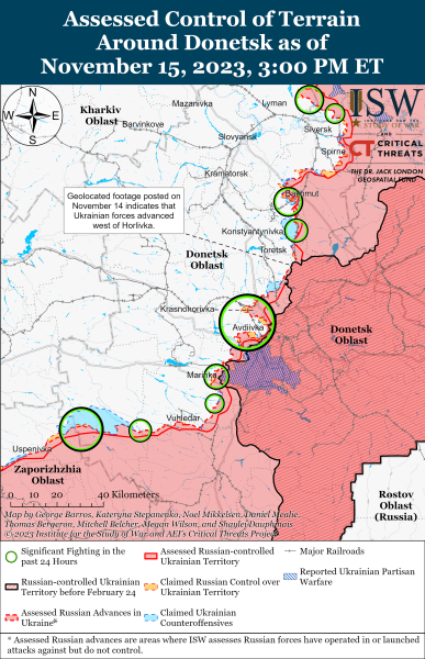 Mappa delle operazioni di combattimento al 16 novembre 2023 - situazione al fronte