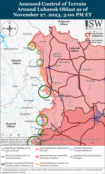 Mappa delle operazioni militari al 28 novembre 2023 - situazione al fronte