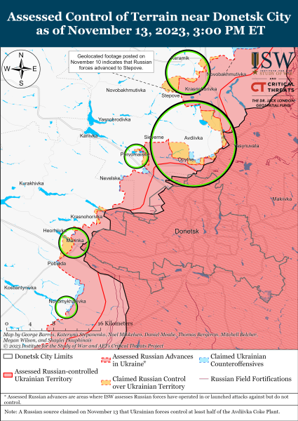 Mappa delle operazioni militari al 14 novembre 2023 - situazione al davanti