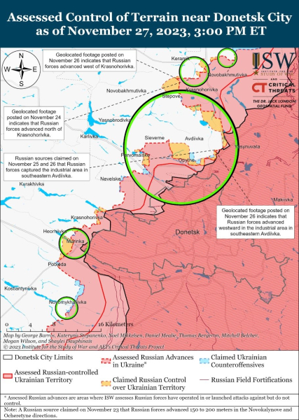 Mappa delle operazioni militari al 28 novembre 2023 - situazione al fronte