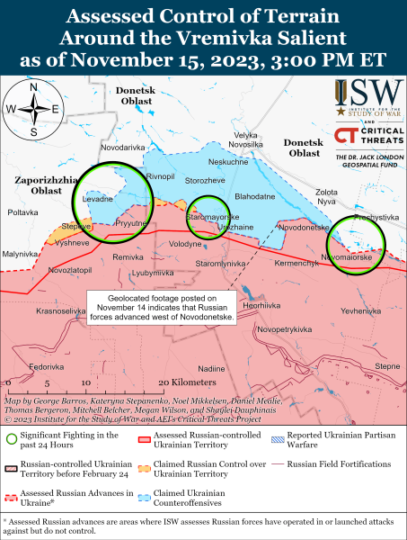 Mappa delle operazioni militari per il 16 novembre 2023 - situazione al fronte