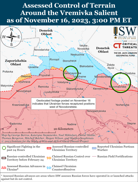 Mappa delle operazioni di combattimento al 17 novembre , 2023 - situazione al fronte