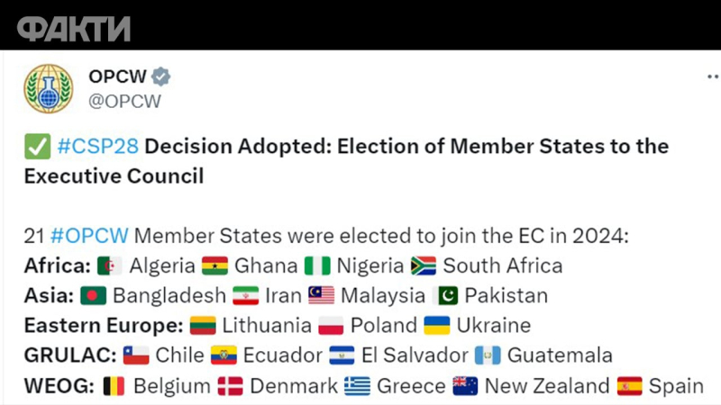 La Federazione Russa ha perso per la prima volta il suo seggio nel Consiglio esecutivo dell'OPCW: l'Ucraina l'ha preso