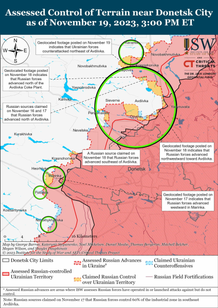 Mappa delle operazioni militari per il 20 novembre 2023 - situazione al fronte