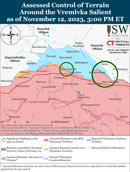 Mappa delle operazioni di combattimento al 13 novembre , 2023 - situazione al fronte