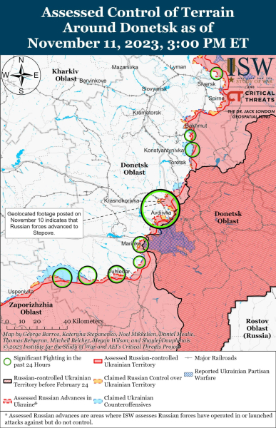 Mappa delle operazioni di combattimento al 12 novembre 2023 - situazione nella parte anteriore