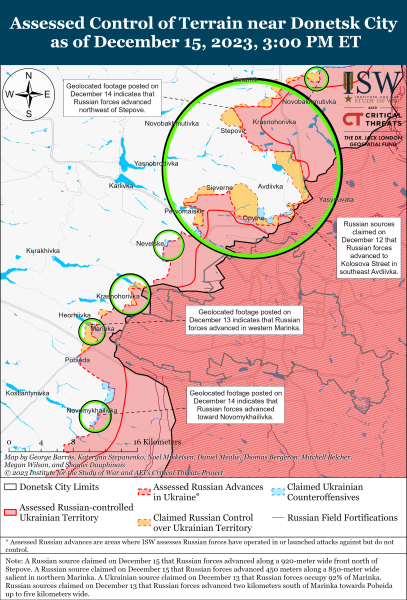 Mappa delle operazioni militari al 16 dicembre , 2023 - situazione al fronte