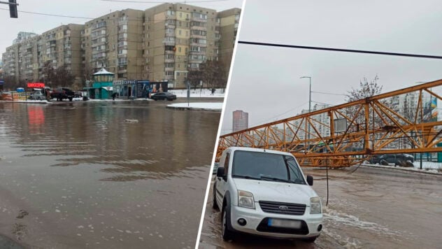 Una gru a torre è caduta a Kiev e ha danneggiato l'approvvigionamento idrico: la strada è stata allagata