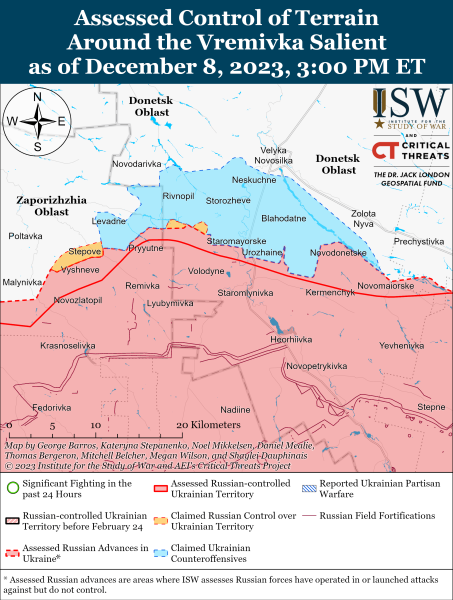 Mappa delle operazioni militari del 9 dicembre 2023 - situazione al fronte