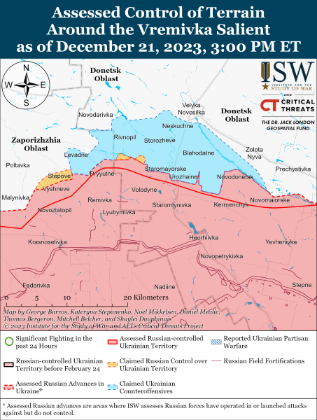 Mappa delle operazioni militari al 22 dicembre 2023 - situazione al fronte