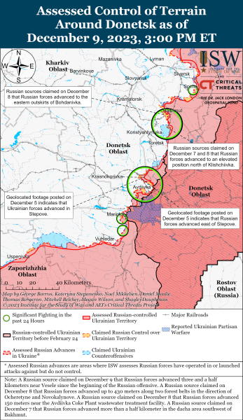 Mappa delle operazioni militari al 10 dicembre 2023 - situazione al il fronte