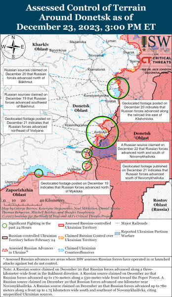 Mappa delle operazioni militari al 24 dicembre 2023 - la situazione al fronte