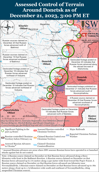 Mappa delle operazioni militari al 22 dicembre 2023 - situazione al fronte