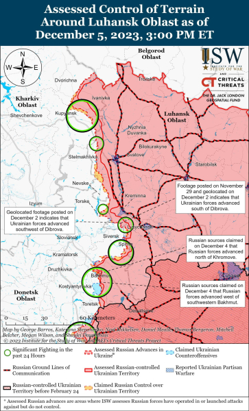 Mappa delle operazioni militari del 6 dicembre 2023 - situazione al fronte 