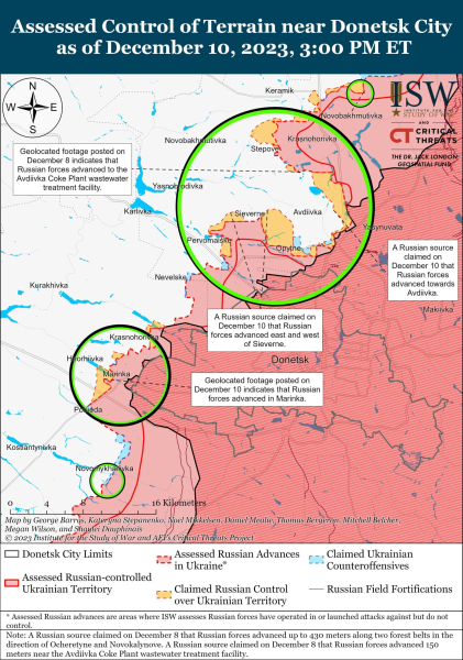 Mappa delle operazioni militari all'11 dicembre 2023 - situazione a la parte anteriore