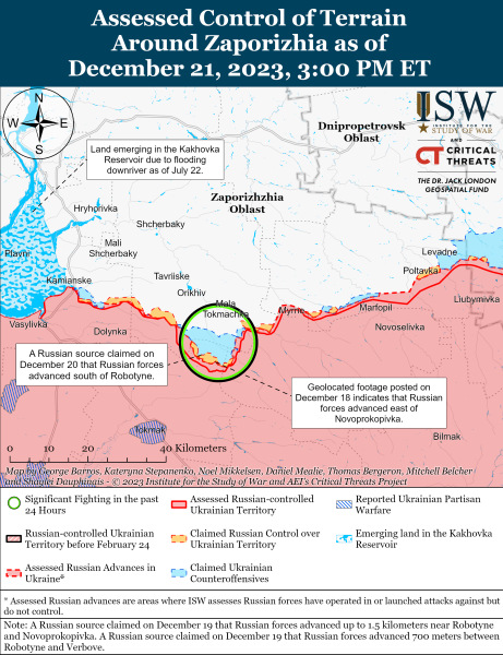 Mappa delle operazioni di combattimento al 22 dicembre , 2023 - situazione al fronte