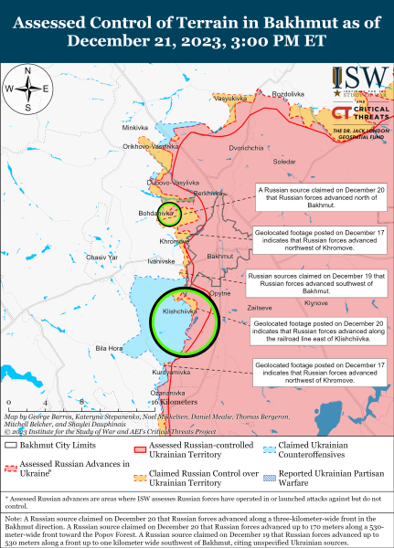 Mappa delle operazioni militari al 22 dicembre 2023 - situazione al fronte