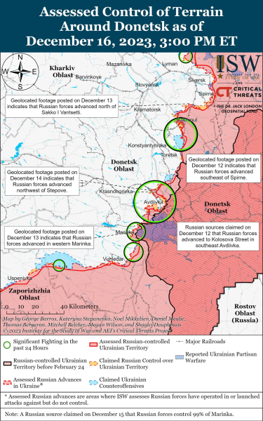 Mappa delle operazioni militari al 17 dicembre 2023 - situazione al fronte