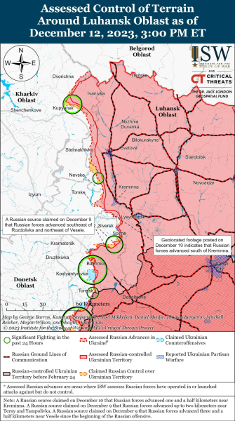 Mappa delle operazioni militari al 13 dicembre 2023 - situazione al la parte anteriore