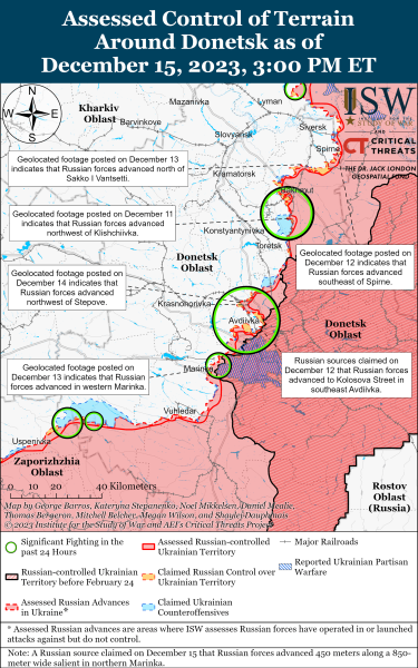 Mappa delle operazioni militari al 16 dicembre 2023 - situazione al front