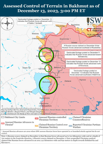 Mappa delle operazioni militari al 14 dicembre 2023 - situazione al fronte