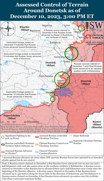 Mappa delle operazioni militari all'11 dicembre 2023 - situazione al fronte