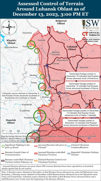 Mappa delle operazioni militari al 14 dicembre 2023 - situazione al fronte