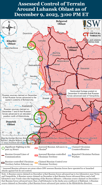 Mappa delle operazioni di combattimento al 10 dicembre 2023: situazione al fronte