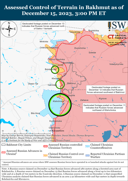 Mappa delle operazioni di combattimento al 16 dicembre 2023 – situazione al fronte