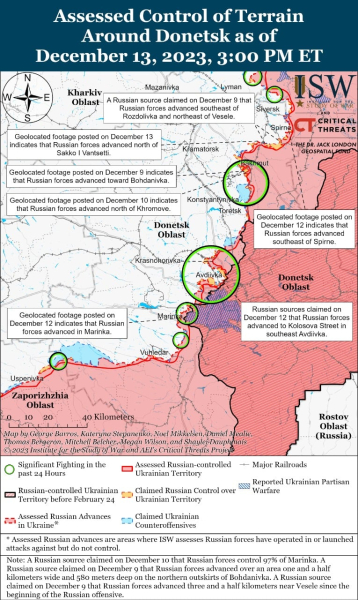 Mappa delle operazioni militari al 14 dicembre 2023 - situazione al fronte