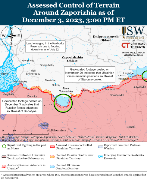 Mappa delle operazioni militari al 4 dicembre 2023 - situazione al anteriore