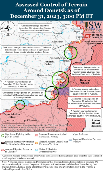 Mappa delle operazioni militari per il 2 gennaio 2024 - situazione al fronte