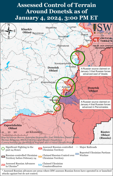 Mappa delle operazioni militari del 5 gennaio 2024 - la situazione al fronte