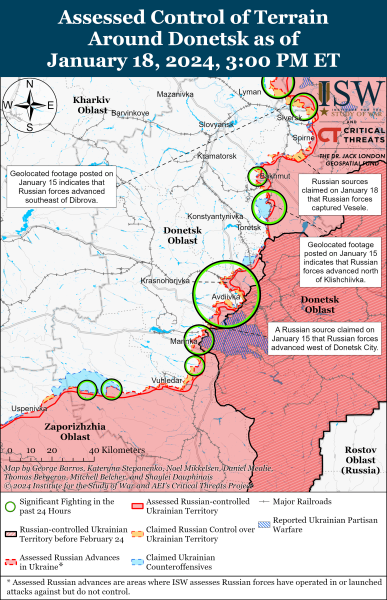 Mappa delle operazioni militari al 19 gennaio 2024 - situazione al fronte