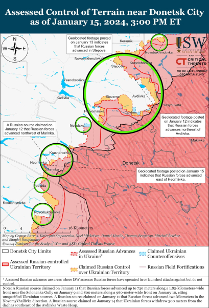 Mappa delle operazioni militari al 16 gennaio 2024 - situazione al fronte