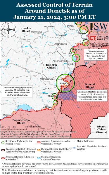 Mappa delle operazioni militari per il 22 gennaio 2024 - situazione al fronte