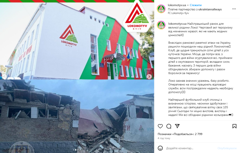 A causa del Attacco della Federazione Russa Il complesso sportivo SK Lokomotiv è stato danneggiato — foto prima e dopo