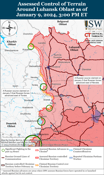 Mappa delle operazioni militari del 10 gennaio 2024 - la situazione al fronte