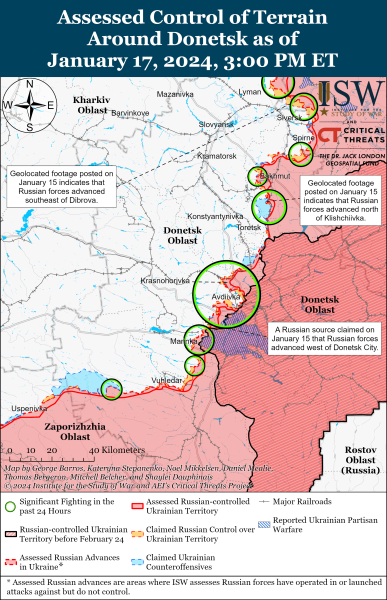 Mappa delle operazioni militari al 18 gennaio 2024 - situazione a il fronte