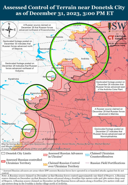 Mappa delle operazioni militari al 2 gennaio 2024 - situazione al anteriore