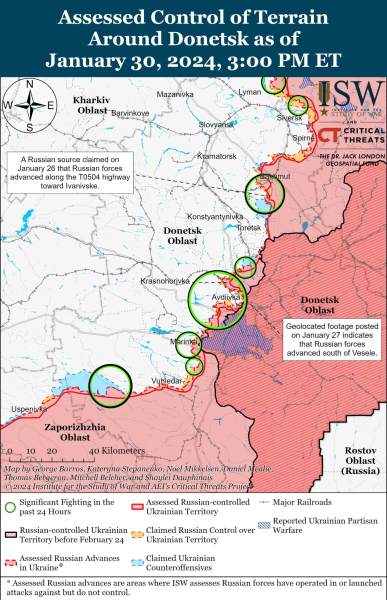 Mappa delle operazioni militari al 31 gennaio 2024 — situazione al fronte