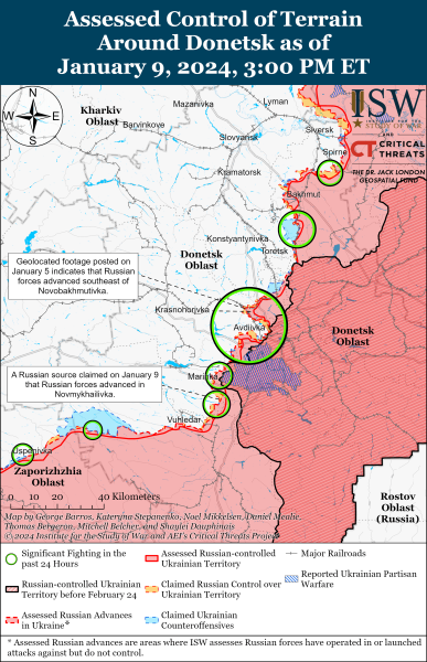 Mappa delle operazioni militari del 10 gennaio , 2024 - situazione al fronte