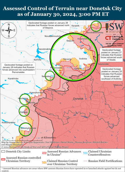 Mappa delle operazioni militari al 31 gennaio 2024 - situazione al fronte