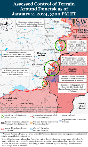 Mappa delle operazioni militari al 3 gennaio 2024 - situazione al fronte