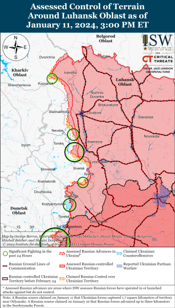 Mappa delle operazioni militari al 12 gennaio 2024 - situazione al fronte